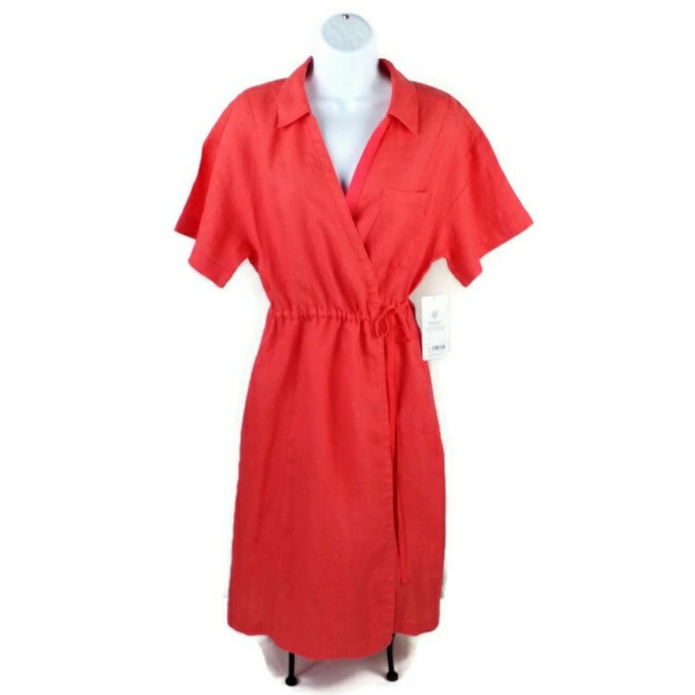 Athleta Playa Coral Linen Dress Coastal Chic Clean Girl Vacation Core Womens 12